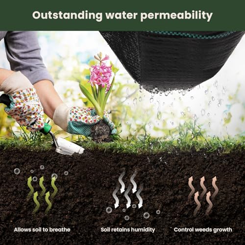 OUNUO 2mx10m Unkrautvlies Gartenvlies gegen Unkraut, Reißfestes Unkrautfolie Wasserdurchlässig Unkrautgewebe 90g/m², Rolle Bändchengewebe Hohe UV-Stabilisierung 5