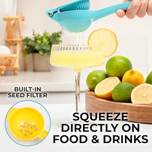 Image of Zulay Premium Quality Metal Lemon Squeezer, Citrus Juicer, Manual Press for Extracting the Most Juice Possible - Light Blue
