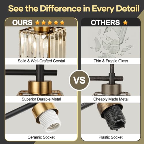 Image of [Hardwired] Bathroom Wall Sconces Set of Two Bathroom Light Fixtures | Hardwired, Premium Crystal, Black and Gold Superior Durable Metal, Wall Lights for Living Room Bathroom Hallway Bedroom
