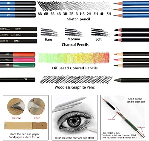 Image of Amazon Brand - Solimo 145 PCS Drawing & Sketching Kit, Artist Pencil Set with Colored Pencils, Sketch Pencils, Charcoal & Graphite Pencils