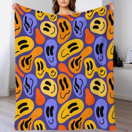 AYZOFCNDK Cartoon-Smiley-Muster Flanell Decke Kinder Jungen Denk-Wurf-Decke 3D Sherpa Decke Für Teens Erwachsene Plüsch Bettdecke Für Bett Couch Geschenkidee Für Zuhause 40x50inch(100x130cm)