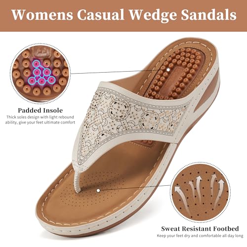 Image of Ecetana Wedge Sandals for Women Comfortable Casual Stylish Flip Flops | Soft Cushion Orthopedic Slip On Platform Thong Sandals with Lightweight Non Slip 2.16 Inch Heel for Summer Walking