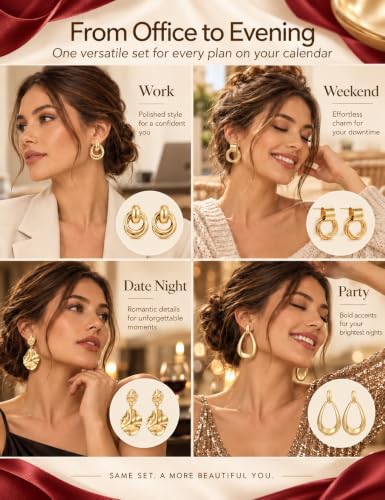 6 Pairs Chunky Gold Plated Knot Earrings for Women - image 5
