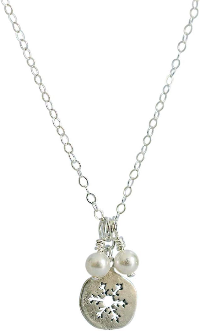 Designed By Stacey Handmade Dainty Snowflake Cutout Pendant, Sterling Silver Necklace, Elegant Jewelry Gifts for Women, Christmas in July Outfit, Winter Wedding, 16 to 18" Adjustable Chain