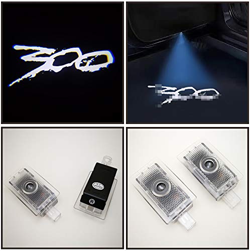 2pcs Car Door Lights Ghost Shadow LED Projector Logo Light for Chrysler 300/C/ 300S 2005- 2021 no Fading Color Glass Logo Slides 300 Logo (White 300 Logo)