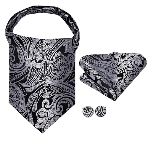 Image of Dubulle Paisley Floral Ascot for Men Self Tie Mens Cravat and Pocket Square Cufflinks Wedding