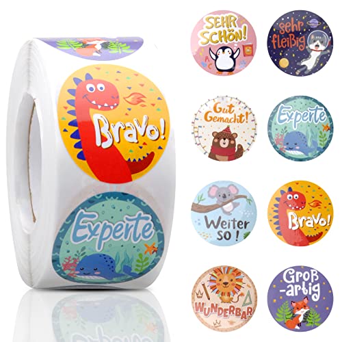 500 STK Motivationsaufkleber für Kinder, TNSLAND 3.8cm Selbstklebende Lehrer Belohnung Aufkleber, Lob Belobigung Sticker Grundschule Lehrerbedarf Belohnungstafel Kinder für Schule Lehrerbedarf Zubehör Cover