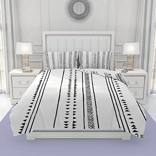 Vantaso Triangle Stripes Herringbone Black White Bedding Sets King For Bedding Room Decor, Soft Comfortable Microfiber Comoforter Cover Set, With 1 Duvet Cover And 2 Pillow Case #TOP21