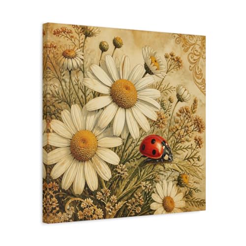 Toile marguerites et coccinelle au style vintage pour décorer un salon chaleureux