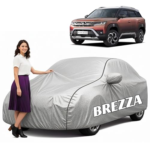 Image of 100% Waterproof Car Cover for Brezza (All Models & Years) - Custom Fit with Mirror Pockets, Triple-Stitched, Soft Inner Lining, UV & Heat Resistant, Outdoor /Indoor Protection