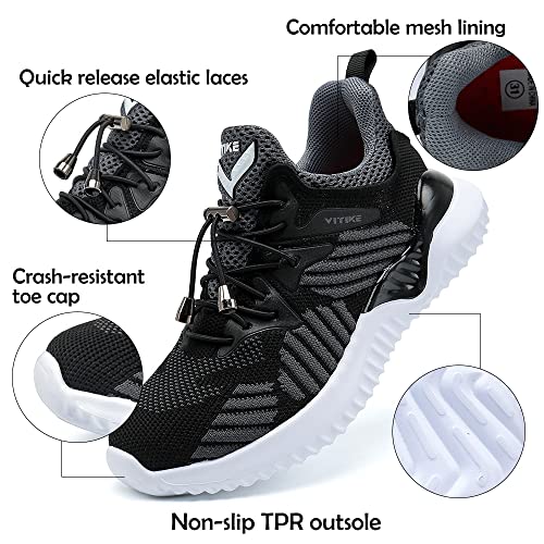 Jmfchi Boys Girls Kids' Sneakers Knitted Mesh Sports Shoes Breathable Lightweight Running Shoes For Kids Fashion Athletic Casual Shoes Black/Grey #TOP1