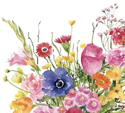 Set of 2 Individual Decoupage Paper Party Napkin Mixed Summer Flowers Watercolor Decor Luncheon Napkins for a Birthday Holiday, Wedding, Cocktail Party