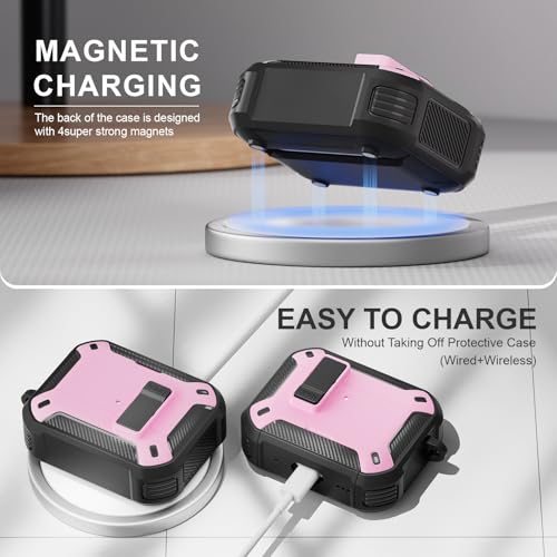 Image of for AirPods Pro 3 Case with Magnetic Lock and Phone Stand, Compatible with Magsafe Charging,with Carabiner&Cleaner kit for Apple iPod Pro 3rd Generation Cover(2025) Men Women (Pink)