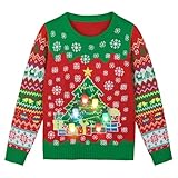 AOTHSO Boys Girls LED Light Up Ugly Christmas Sweater Knit Pullover Sweatshirt with Xmas Tree Santa Reindeer Alpaca for Kids Red and Green