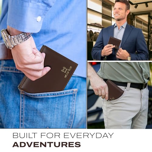 Image of Storite Men's RFID Blocking Leather Wallet Slim Bifold Wallet for Men with Multiple Card Slots, Cash Compartment, Stylish Brown Everyday Wallet - Dark Brown