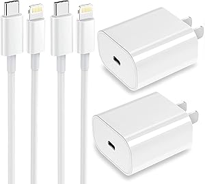 【Apple MFi Certified】 iPhone Fast Charger 20W PD USB C Wall Charger 2-Pack 6FT Cable Fasting Charging Adapter Compatible with iPhone 13 Pro/12/12 Mini/12 Pro Max/11 Pro Max/XS Max/XS/XR/X/8Plus
