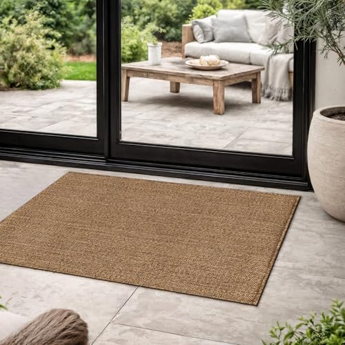 Rugshop Geometric Indoor Outdoor Flat Woven Area Rug,Natural Jute-Style,Easy-Care Patio Rug for Entryway Backyard Porch Deck Balcony, 2' x 3' Natural/Jute