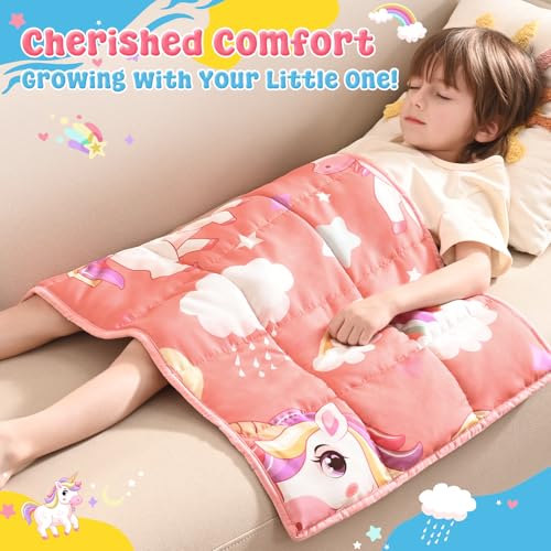 anfie Weighted Lap Pad 2 Pounds, Weighted Blanket Kids(20"*30") Cooling Blanket for Sleeping,Weighted Throw Blanket for Travel Indoor Outdoor(Red Unicorn)