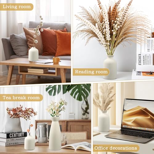 Mapille 3PCS Conjunto de jarrones de cerámica, Minimalista Blanco Jarrón de Cerámica, Jarrones para Flores Frescas y Secas, Hierba de Pampas, Florero Jarrones Decoración Moderna del Hogar - imagen 6