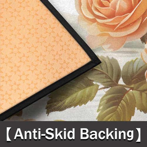 Image of cfpolar Half Round Door Mat Vintage Rose Flower Non-Slip Semi Circle Area Rug Washable Half Moon Hearth Rugs for Indoor Outdoor Bathroom Kitchen Patio Runner Mat Laundry Room Home Decoration