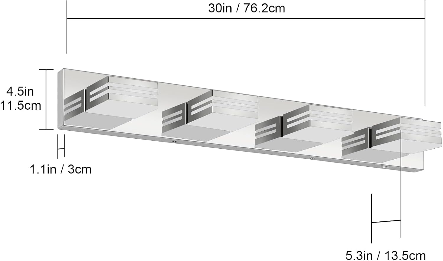 LED Modern Bathroom Vanity Light Fixtures (4-Light, 30-Inch)(5CCT, Dimmable), Chrome Modern Bathroom Wall Lighting Fixtures Over Mirror (3000K/3500K/4000K/5000K/6000K)