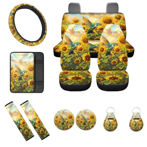 Housses de siège auto fleurs jaunes et kit couvre-volant tournesol universel