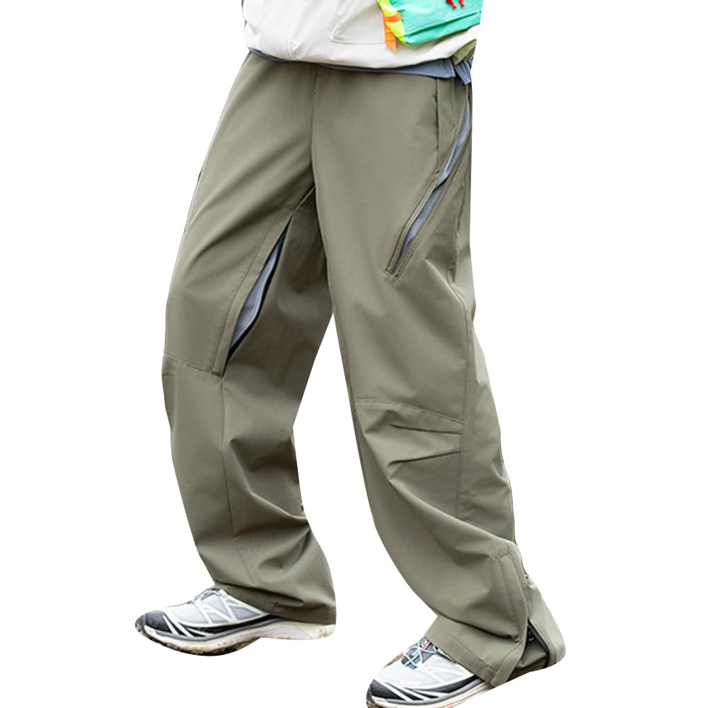 DAIHAN Hombre Montañismo Impermeables y Resistentes al Viento Pantalones de Trekking Cremallera Lateral Pantalones Casuales para Correr, Caminar y Pescar