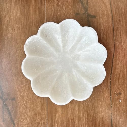Image of Marble Urli Bowl for Decoration | Big Potpourri Decorative Bowls in Home decor | Large White Floating Flower Plates of Stone | Small Shape puja Item | (6 inch, Daisy Burst)