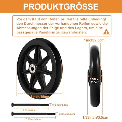 2 Stück 150mm Solide Ersatzräder - Umweltfreundliches Gummimaterial,Verschleißfeste PU-Reifen - Easy to Install, Compatible with Most Models(Expand)