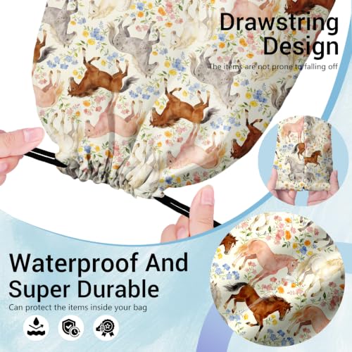 Image of Horse Floral Storage Bag with Drawstring Waterproof Pouch for Camping Travel Shoes