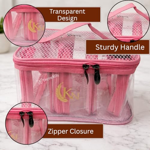 Image of Trendifly Set of 4 PVC Transparent Toiletry Travel Organizer Pouch for Women & Girls | Makeup Cosmetic Vanity Unisex Organiser Bag for Travelling | Jewellery Medicine & Shaving Kit Holder for Men