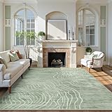LIVEBOX 8x10 Modern Area Rugs for Living Room, Abstract Non-Slip Washable Rugs, Minimalist Wave Striped Neutral Boys Girl Nursery Area Rug for Bedroom, Carpet for Playroom Office(Sage Green,8'x10')