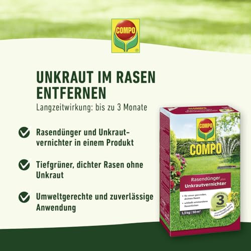 Rasendünger mit Unkrautvernichter - Rasendünger für das Frühjahr mit 3 Monate Langzeitwirkung - 12 kg für 400 m²