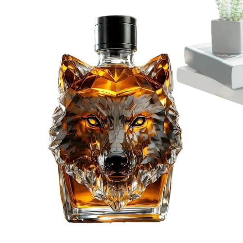 Bouteilles de whisky, réaliste et personnalisée, statue de loup gravée, tasse à vin, carafe à whisky en verre personnalisée, esthétique vintage, à collectionner, bouteille en verre sur le thème du