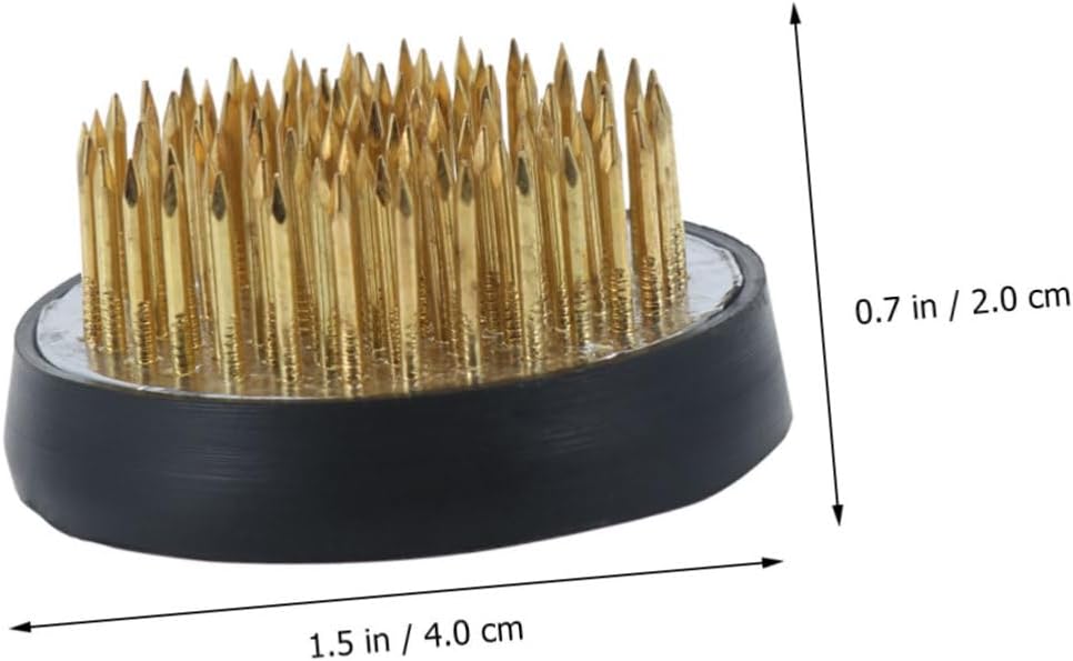 HOMSFOU 4cm Copper Needle Flower Frog for Flower Arrangement Round Pin Holder with Rubber Gloves for Floral Design and Bouquets