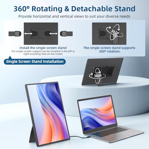 Image of Portable Monitor, 16 Inch 1200P FHD Laptop Screen Extender Dual Monitor, 360 Rotating Detachable Stand Plug n Play, Ultra Slim Zero Frame, Travel Portable Screen for Laptop /PC /Mac /Windows /PS5