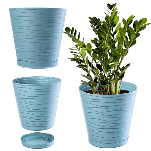 KADAX Pot de Fleurs en Plastique avec Soucoupe Incorporée, Pot de Plantes avec Conception Raffinée pour la Décoration d'Intérieur (19 cm, Turquoise)