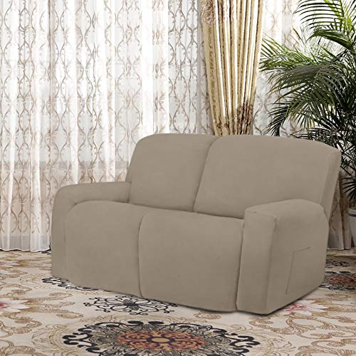 Image of Easy-Going 6 Pieces Microfiber Stretch Sectional Recliner Sofa Slipcover Soft Fitted Fleece 2 Seats Couch Cover Washable Furniture Protector with Elasticity for Kids(Recliner Loveseat, Natural)