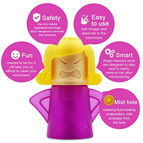 Abnaok Microwave Cleaner, 2 PCS Angry Mama Microwave Cleaner Microwave Oven Steam Cleaner Easily Clean in Minutes Cleans Add Vinegar and Water for Home or Office with English Manual (Blue+Purple)