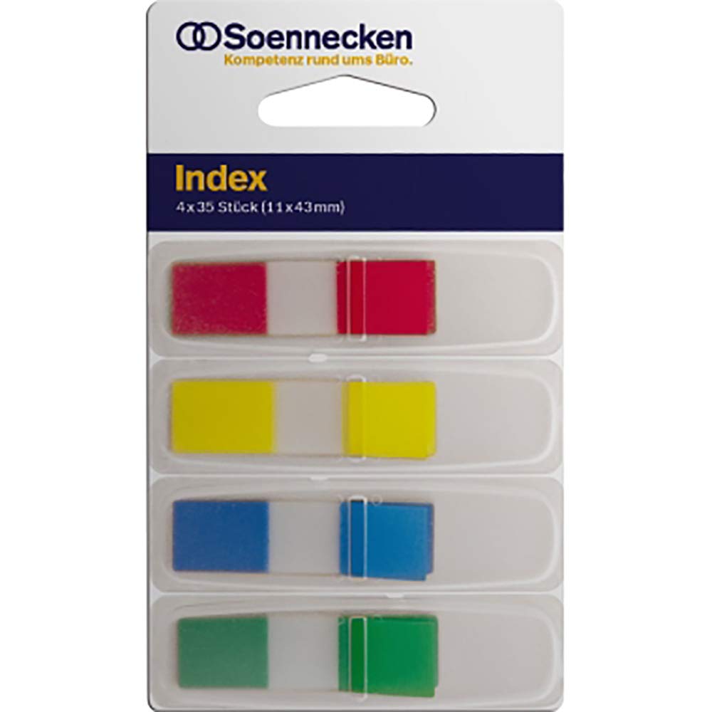 Soennecken Detention Strip Index Mini, Yellow, Red, Blue, Green, 35 Sheets/Block 4 x 35 Strip, gelb, rot, blau, grün, 119 x 69 mm