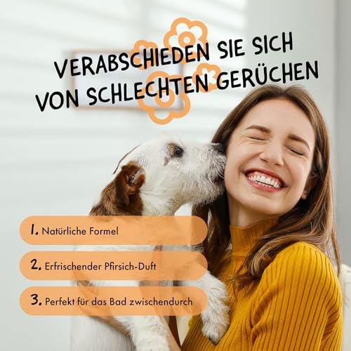 Belly® Hundeparfüm – Duftspray für Hunde & Welpen – Parfüm für Hunde mit fruchtigem Pfirsich – Spray gegen Geruch – pH-neutral – Fellpflege & Hundepflege – 250ml