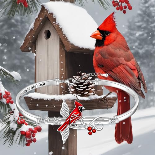 Cardinal Gifts for Women Cardinal Bracelet for Women Cross Bangle Bracelet Memorial Red Bird Appear When Angels Are Near Angel Wing Gifts for Loss of Loved One3