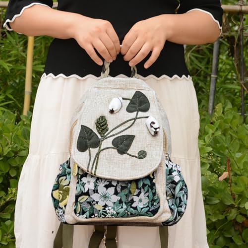 Mochila de lona NIDONE estilo boho de flores con bolsillos múltiples para mujer 2