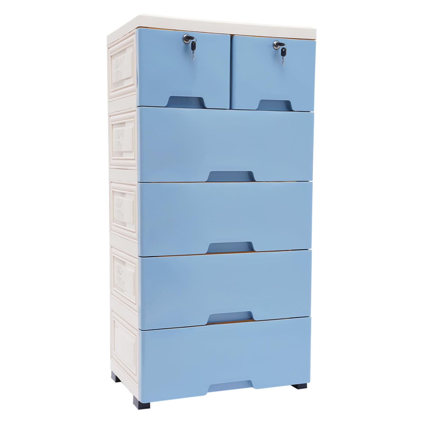 Armadio a 5 ripiani, in plastica blu, 6 cassetti, con ruote, cassettiera mobile, armadietto con serratura, dimensioni: 50 × 35 × 102 cm