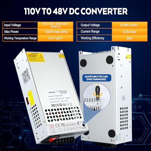 Image of VAYALT 48V 25A 1200W DC Switching Power Supply, Universal Regulated Switching AC 110V /220V to DC 48V Transformer, Power Supply for Industrial, CCTV, Computer Project, 3D Printer, LED Strip Light