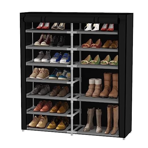 Sapateira Organizadora Sapateira Fechada 12 Camadas (36 Pares De Sapatos / 3 Pares Por Camada) Sapateira Multiuso Para Brinquedos Mantém Os Insetos Afastados Preto