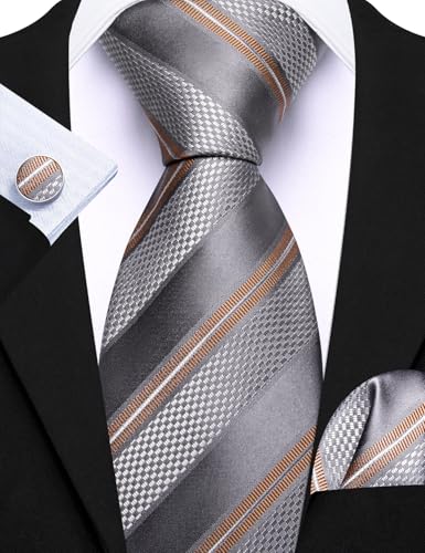 Image of Barry.Wang Men 6PCS Tie Silk Gift Necktie Clip Woven Tie Sets Party