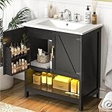 ELEVACHIC 30' Bathroom Vanity with Sink, Modern Bathroom Cabinet with LED Light, Bathroom Vanity Set, Double...