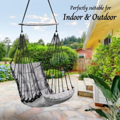 Image of Swingzy Premium Hanging Swing Chair for Kids & Adults | Soft Velvet Hammock Chair with Padded Cushion | Indoor & Outdoor Jhula for Home, Balcony & Garden | Single Seater | Supports Up to 200kg (Grey)