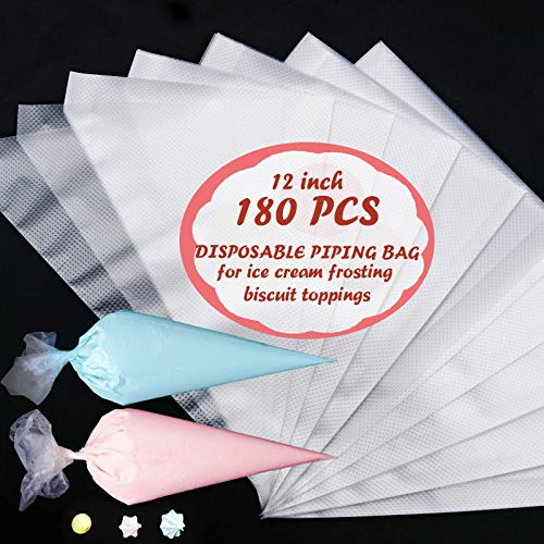 180PCS Pastry Bag, Cupcake Cake Decorating Bags,12 In Pastry Bag, Piping Bag, Disposable Cake Icing Decorate Piping Bags Set For Baking,Cupcake Pastry,Icing, Biscuit, Cream Cake Decoration Supplies.